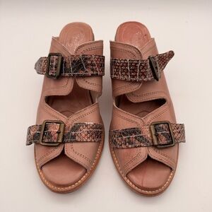 Freebird By Steven Caprice Leather Slip-on Sandal Pink Snakeskin Pattern Sz 10